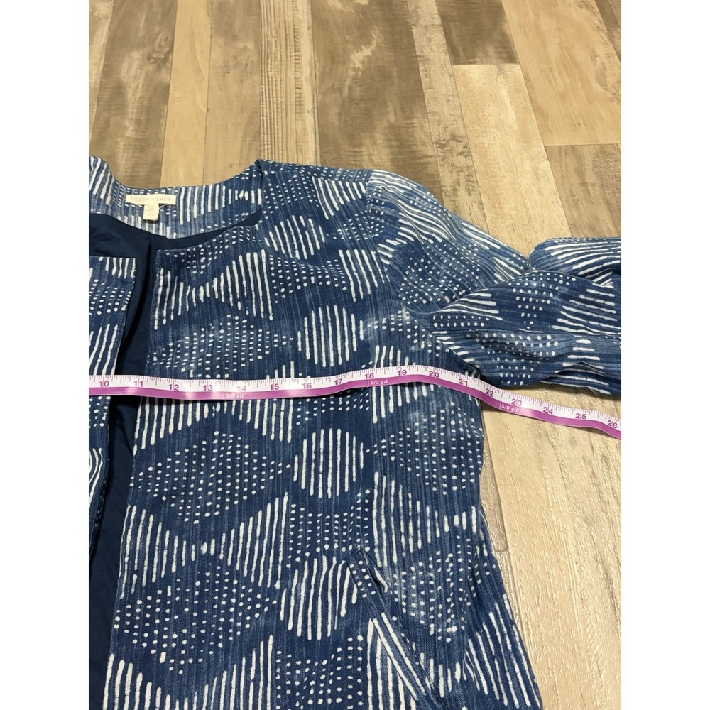 Eileen Fisher Womens L Hand Printed Organic Cotton Indigo Open Blazer Crop Prep - Picture 5 of 7